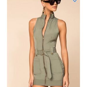 Superdown khaki zip mini dress